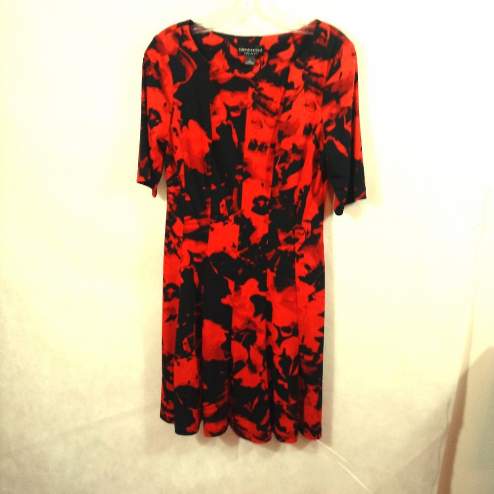 CONNECTED LADIES DRESS 3/4 SLEEVE RED/BLACK SIZE 4